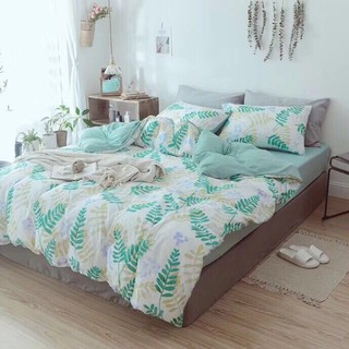 Bộ chăn ga gối cotton đũi dương xỉ xanh