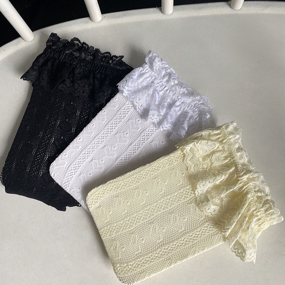 Vớ lưới nhún bèo ren họa tiết hoa rỗng phối nơ phong cách Lolita Hàn Quốc ngọt ngào sành điệu cho nữ