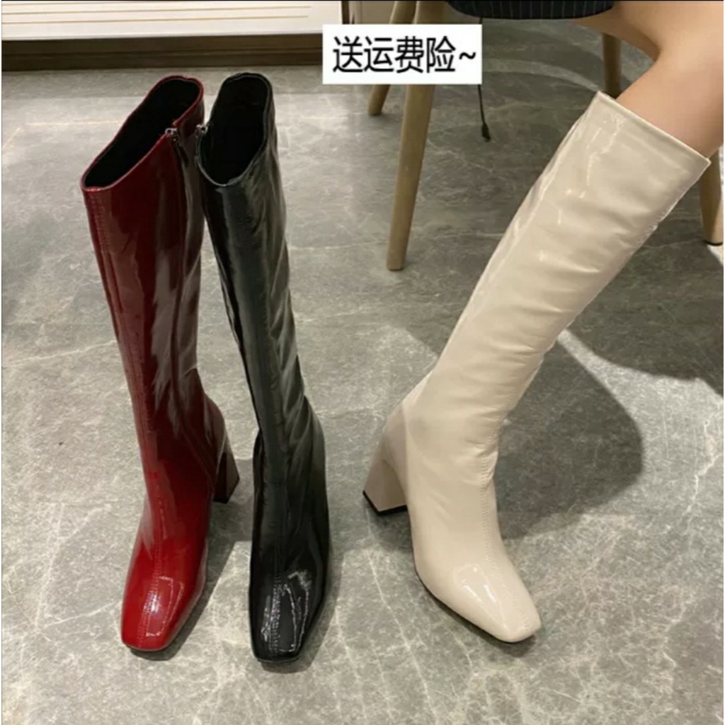 Bốt Đùi Nữ Gót Vạt Chất Da Bóng Boot Đùi Nữ Cổ Cao Da Mềm - Hàng Lót Lông QC Fullbox XC50 (Có 2 Loại)