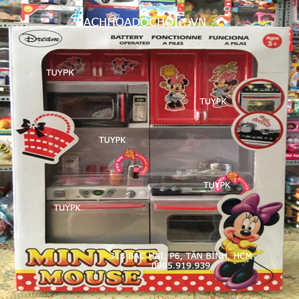 Đồ chơi bộ tủ bếp Mickey, đồ chơi bếp pin, mô hình nhà bếp cho bé