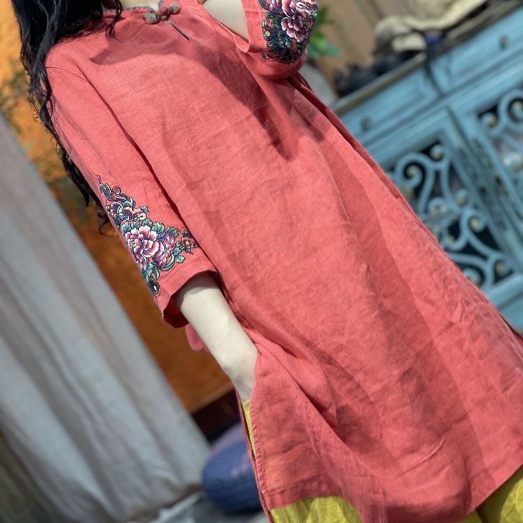 Chân Váy Cotton Lanh Dáng Rộng Thêu Họa Tiết Thời Trang Mùa Hè Mới Cho Nữ