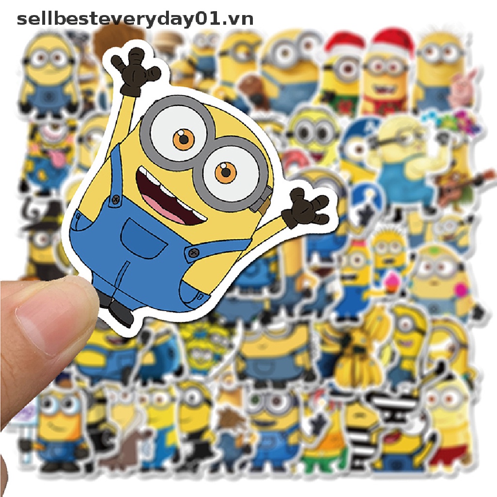 Set 50 miếng dán hình Minions vui nhộn bằng PVC trang trí điện thoại/ guitar