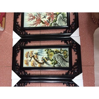 Tranh Sứ Tứ Quý Bát Tràng – Tùng Cúc Trúc Mai  Vẽ Tay Thủ Công 100% 58x35cm