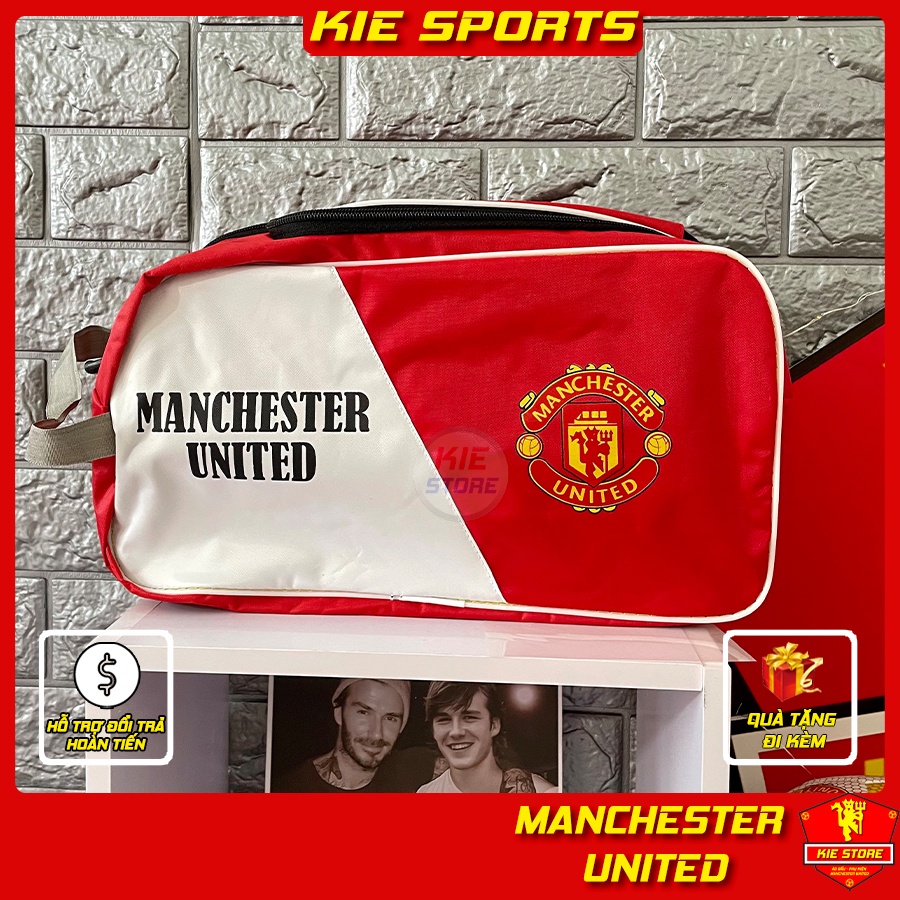 Túi đựng giày đá bóng 2 ngăn Manchester United màu trắng đỏ, đựng cả ví tiền, quần áo_Kie Store
