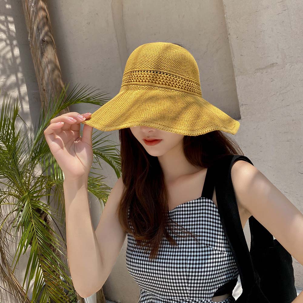 Mũ Cói Rộng Vành Hở Chóp Đính Nơ Thời Trang Mùa Hè Nhiều Màu Tùy Chọn Cho Nữ