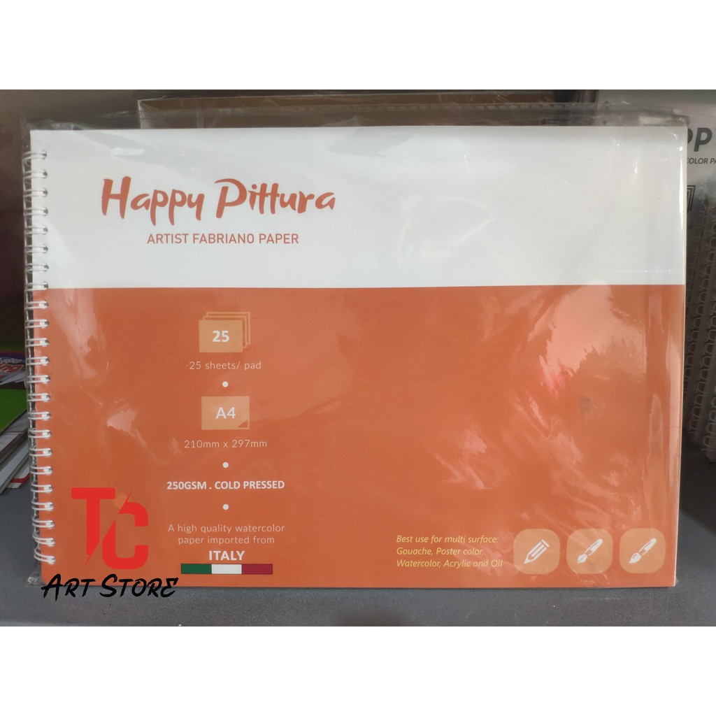 Sổ Vẽ Màu Nước HAPPY PITTURA A5/A4/A3 – Sổ lò xo 25 Tờ ( Vân Cold, 250gsm)