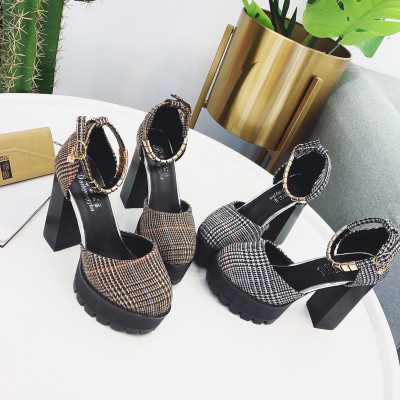 CG196 giày cao gót đế vuông 12cm xẻ karo