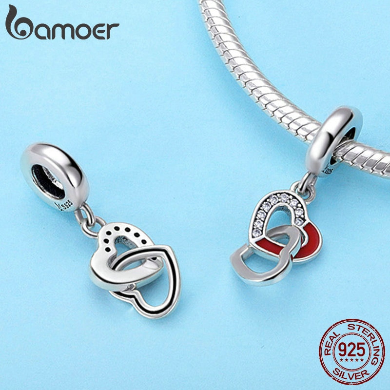 Hạt cườm Bamoer bạc 925 hình trái tim làm vòng tay