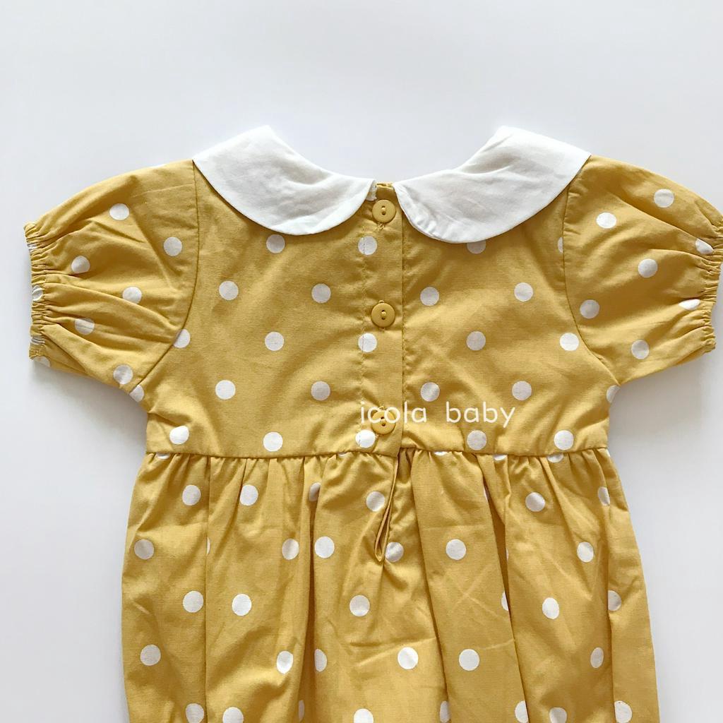 Áo Liền Quần Họa Tiết Chấm Bi Kèm Băng Đô Dễ Thương Dành Cho Bé Gái