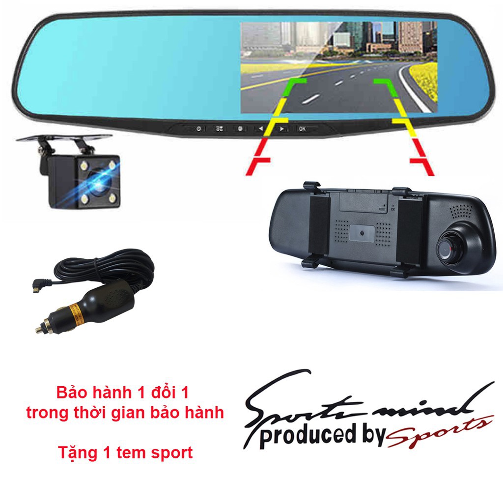 [cavoixanhmart] Camera hành trình tích hợp camera lùi, gắn gương chiếu hậu, Vehicle BlackBox fullHD 1080. 