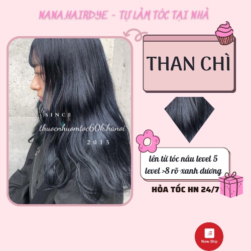 Thuốc nhuộm tóc màu Than Chì Đen Khói kèm oxy trợ dưỡng găng tay (tóc tẩy/nâng lên xanh dương)