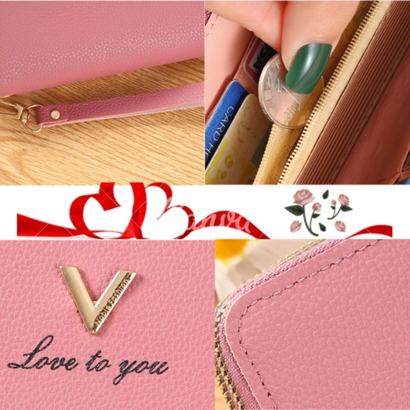 Ví nữ đẹp dáng dài cao cấp cầm tay hai ngăn khóa thời trang giá rẻ da PU VD035