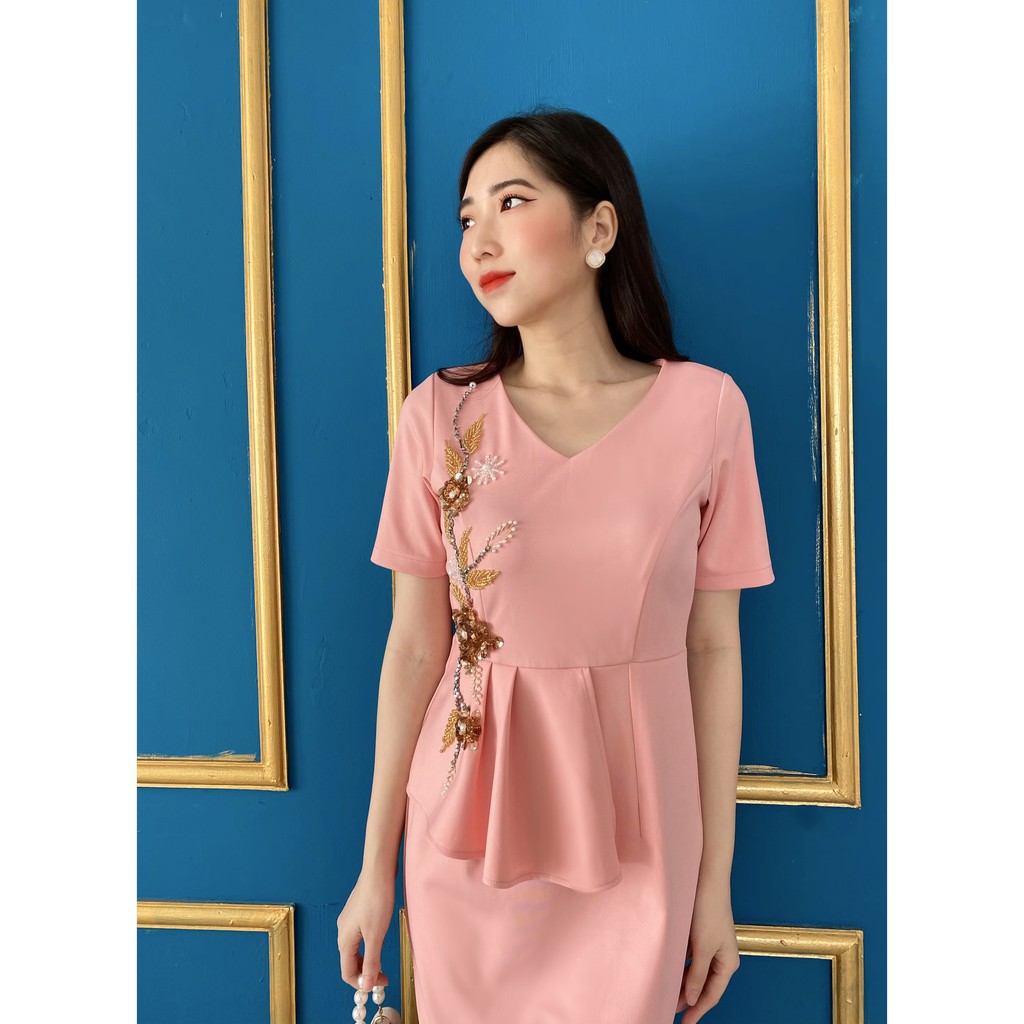 đầm trung niên nữ thiết kế , màu hồng dâu, tặng mẹ, dự tiệc