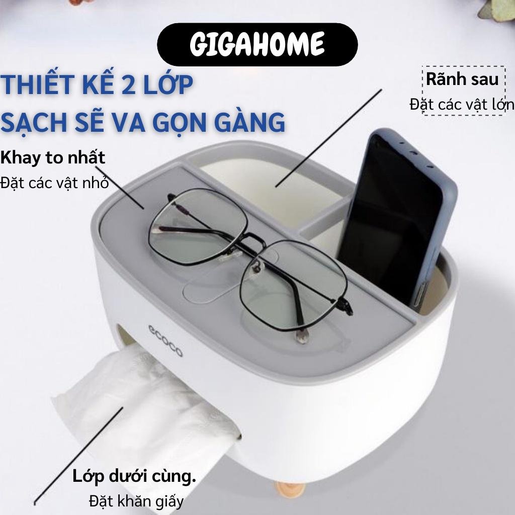 Hộp Đựng Khăn Giấy Ecoco GIGAHOME Hộp Giấy Ăn Để Bàn Sang Trọng Có Ngăn Để Đồ Đa Năng 1039