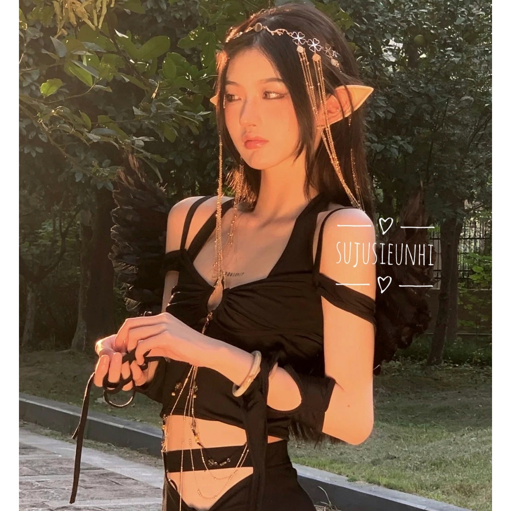 cài trán cổ trang vàng họa tiết hoa 3 lớp tua rua thả dài / phụ kiện chụp ảnh