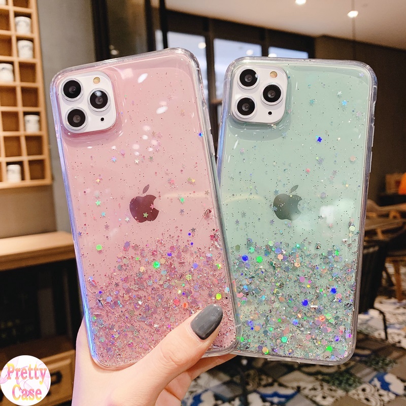 Case iPhone 11 Pro Max 6 6S 7 8 Plus X XR XS XS Max SE 2020 Epoxy Silver Foil Glitter Phone Case