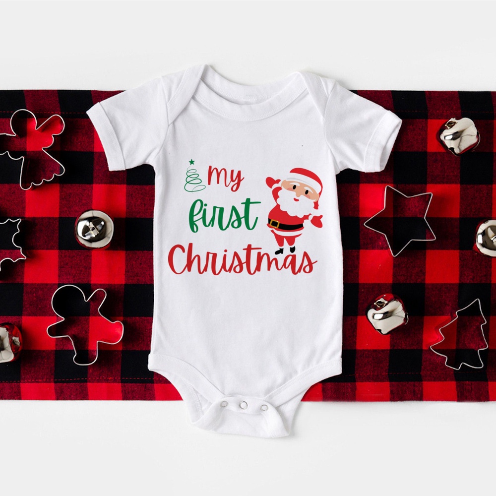 Giáng Sinh Đầu Tiên Của Tôi Người Tuyết Họa Tiết Sơ Sinh Áo Liền Quần Bé Body In Hình Dễ Thương Trẻ Sơ Sinh Jumpsuit Playsuit Quần Áo Tiệc Giáng Sinh