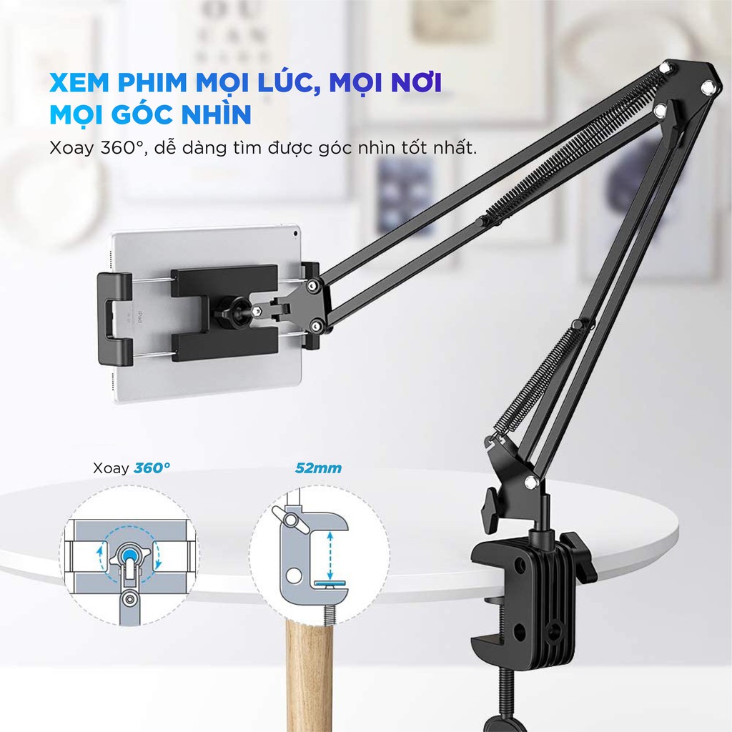 Giá đỡ điện thoại, máy tính bảng kẹp bàn UGREEN LP142 | Chất liệu kim loại | Xoay góc 90 độ | Bảo Hành 18 Tháng 1 Đổi 1.