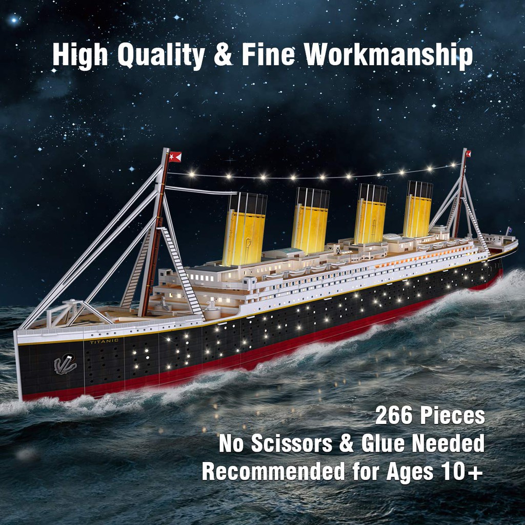 Mô hình giấy 3D CubicFun - Tàu Titanic 266 mảnh có đèn led L521h