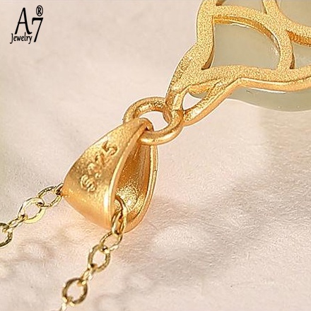 Vòng cổ Bạc S925 Mặt Ngọc Bích Xanh Lá Phong Cách Fu Lu Shou Khí Chất Cho Nữ