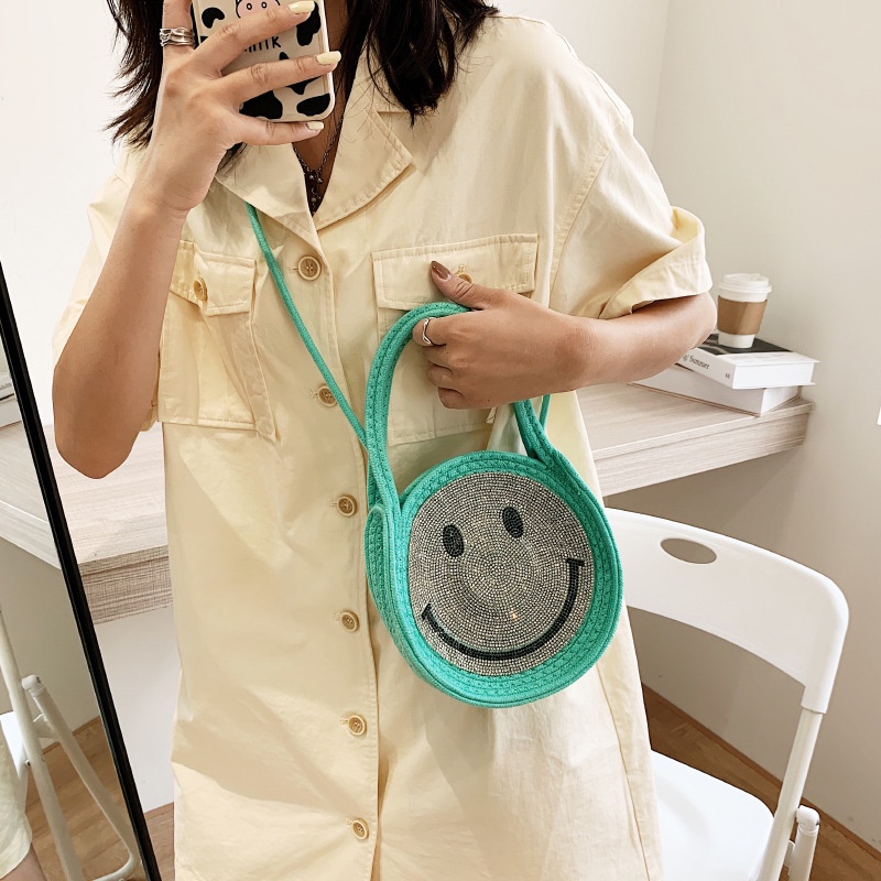 Túi Đeo Chéo Vai Bằng Cotton Lanh Hình Mặt Cười Phong Cách Hàn Quốc Thời Trang Xuân Hè 2022 Cho Nữ