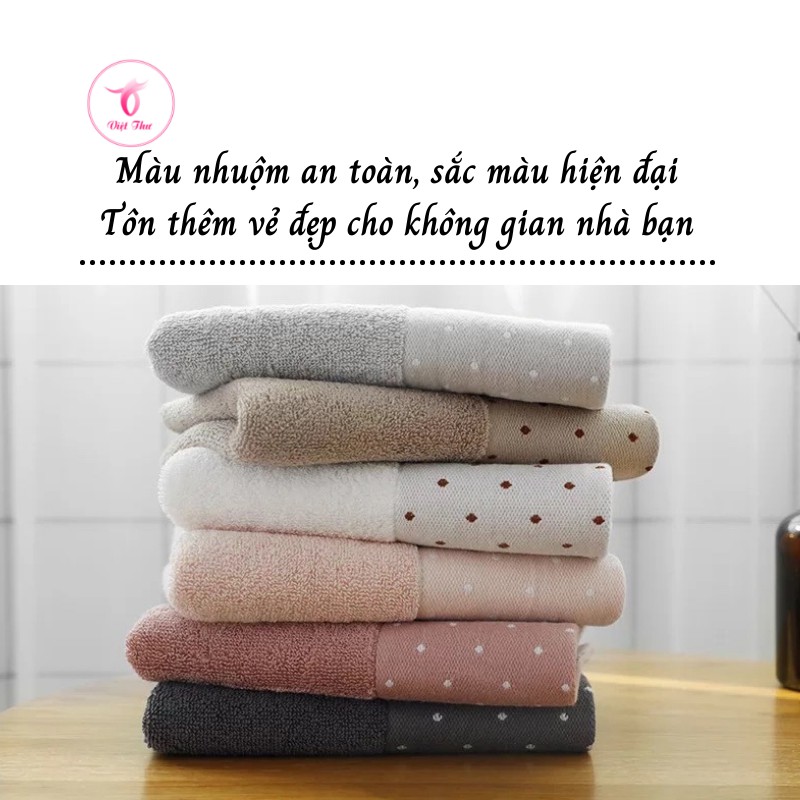 Khăn mặt cotton chấm bi cao cấp VIỆT THƯ, siêu mềm mịn, siêu thấm hút, siêu dày, 100gr, 35x75cm