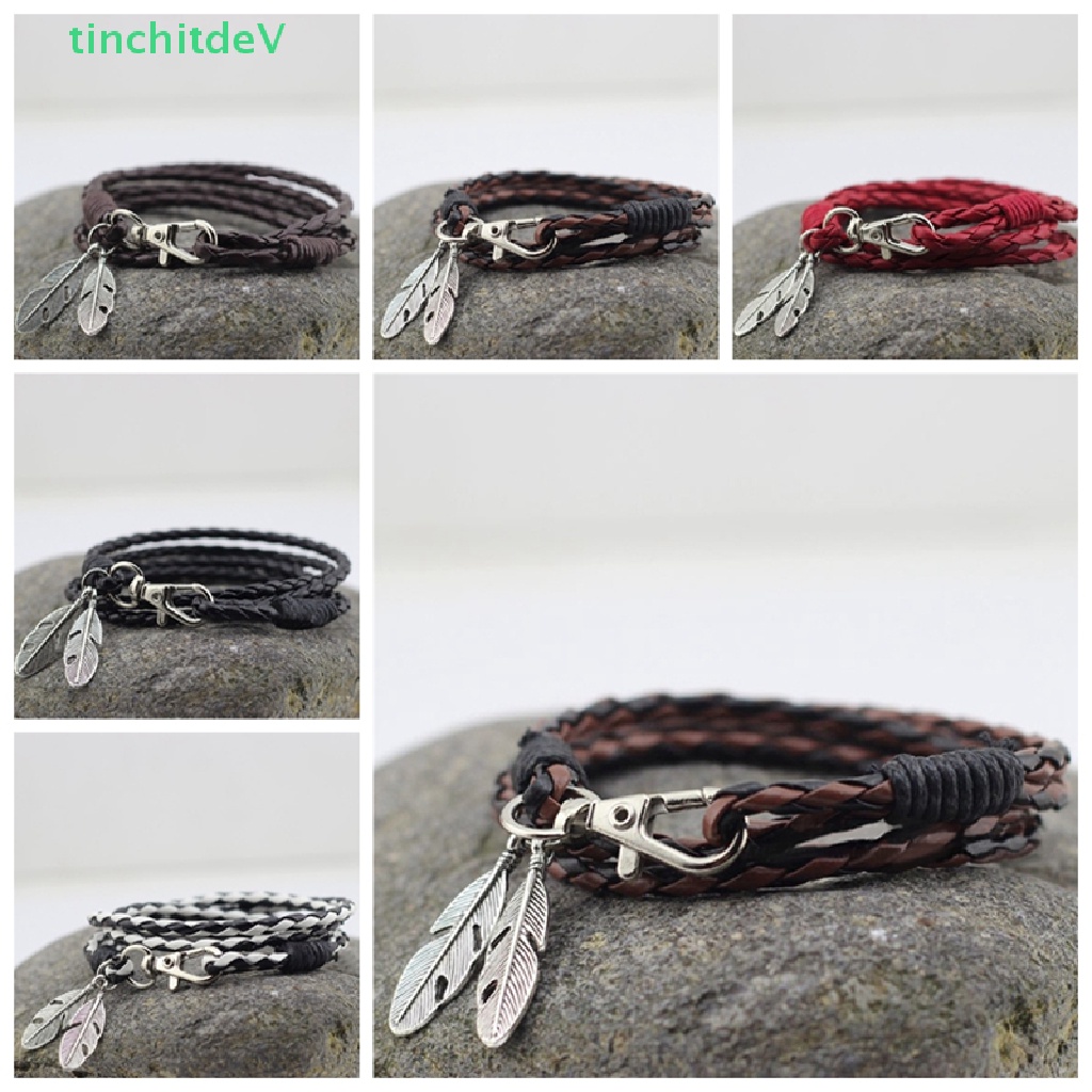 Vòng Tay Da PU Đính Lông Vũ Thời Trang Cho Nam