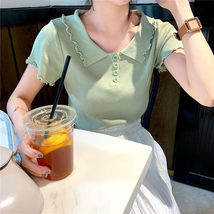 Western style base shirt fashionable all-match summer new slim small fresh short sleeve top knitted T-shirt for women ins