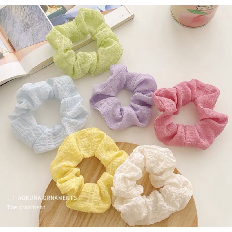 Dây cột tóc vải nhún scrunchies màu pastel dễ thương