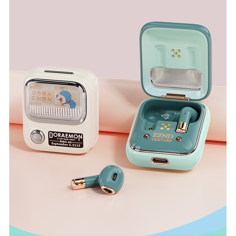 Tai nghe nhét tai không dây Bluetooth TWS âm thanh nổi hình Doreamon đáng yêu