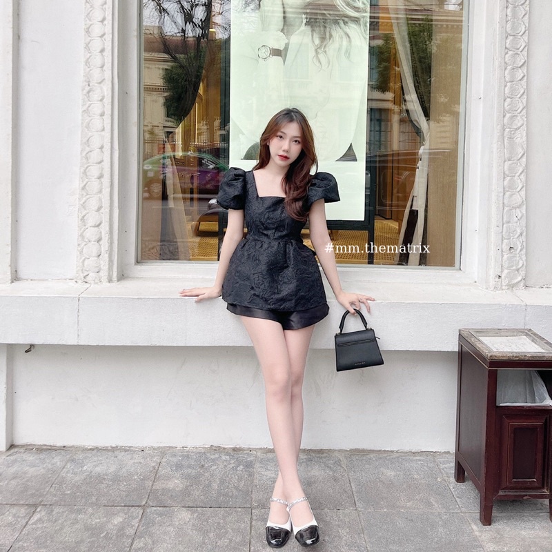 Áo gấm cô vuông buộc nơ (ảnh thật tự chụp)