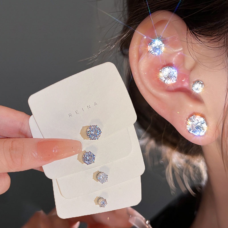 Khuyên Tai Nam Châm Đính Đá zircon Lấp Lánh 6 / 7 / 8mm Thời Trang Cho Nam Nữ