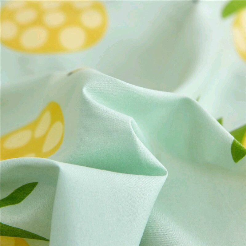 Bộ chăn ga gối drap giường chất cotton poly họa tiết dứa vàng nền xanh