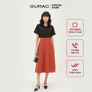 Chân váy nữ dài họa tiết chấm bi GUMAC màu đỏ trẻ trung, thanh lịch VB3127