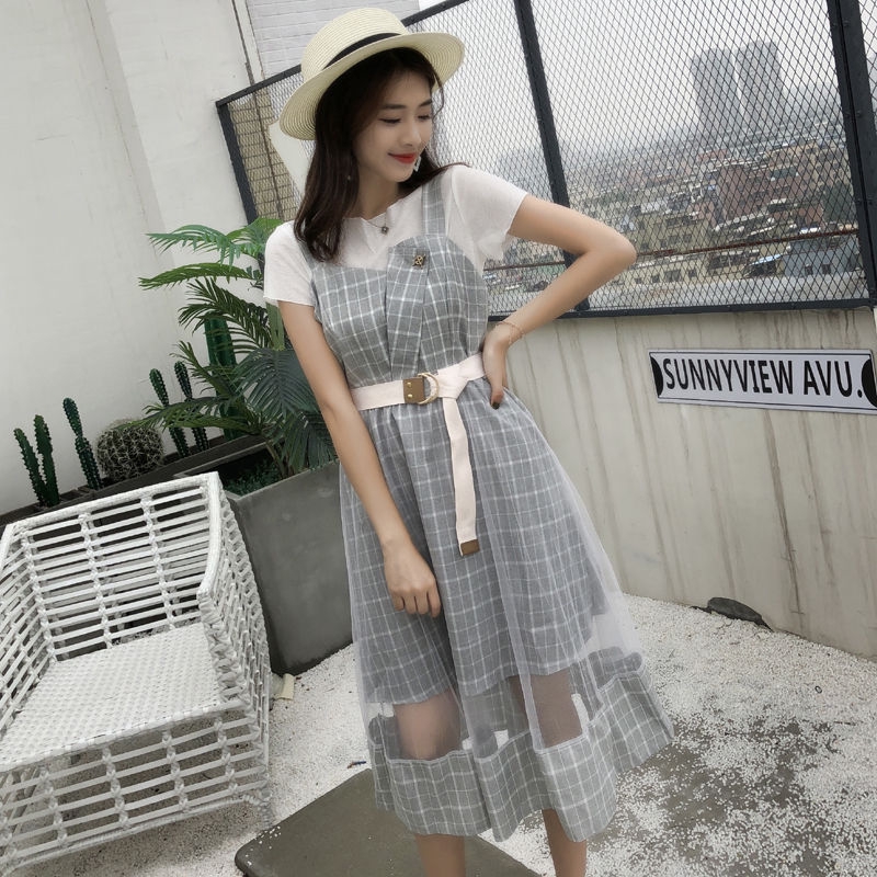 Set 2 món gồm áo ngắn tay và đầm xòe ngọt ngào phong cách Hàn Quốc cho nữ | BigBuy360 - bigbuy360.vn