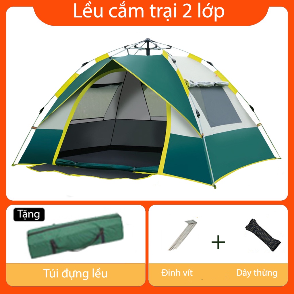 Lều Cắm Trại Chống Mưa Tự Bung Giả 2 Lớp Cao Cấp Dành cho 4 Người 2 Người