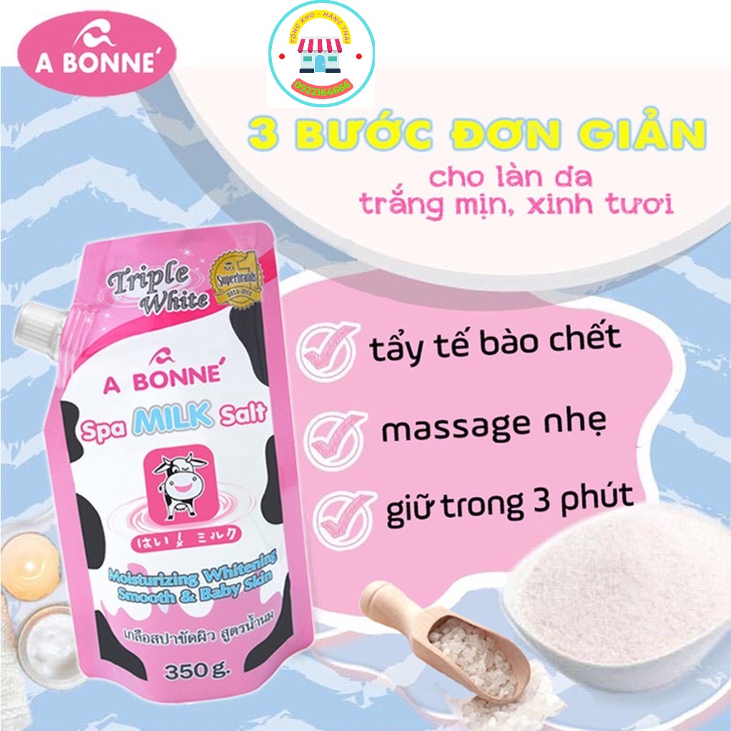 Muối Tắm Sữa Bò Tẩy Tế Bào Chết A Bonne Spa Milk Salt Trắng Da 350g Cân Bằng Độ Ẩm Cho Da Mềm Mại, Mịn Màng ( SP200276)