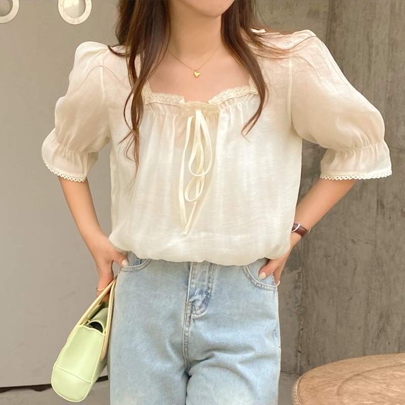 SUXI Áo Sơ Mi Ngắn Tay Cổ Vuông Màu Sắc Đơn Giản Dành Cho Nữ