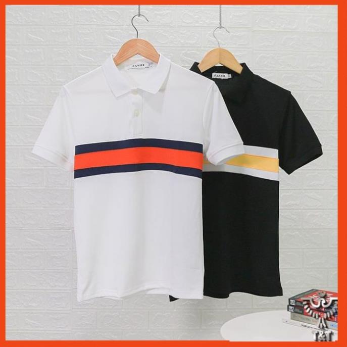 Áo Phông Nam có cổ bẻ áo polo nam trơn đẹp tay ngắn thun cotton kẻ ngang AT128 | BigBuy360 - bigbuy360.vn
