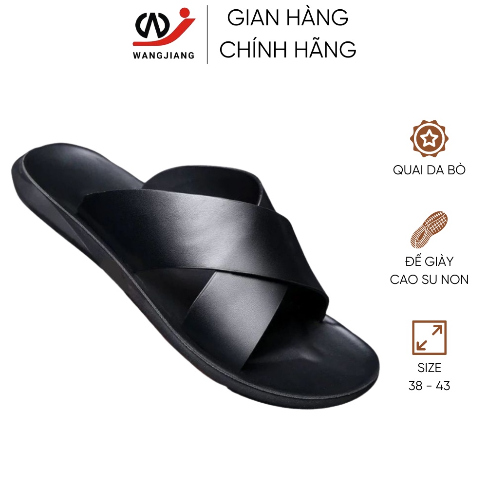 Dép da nam quai chéo chữ X da bò cao cấp bền bỉ chính hãng WANG JIANG mã 116