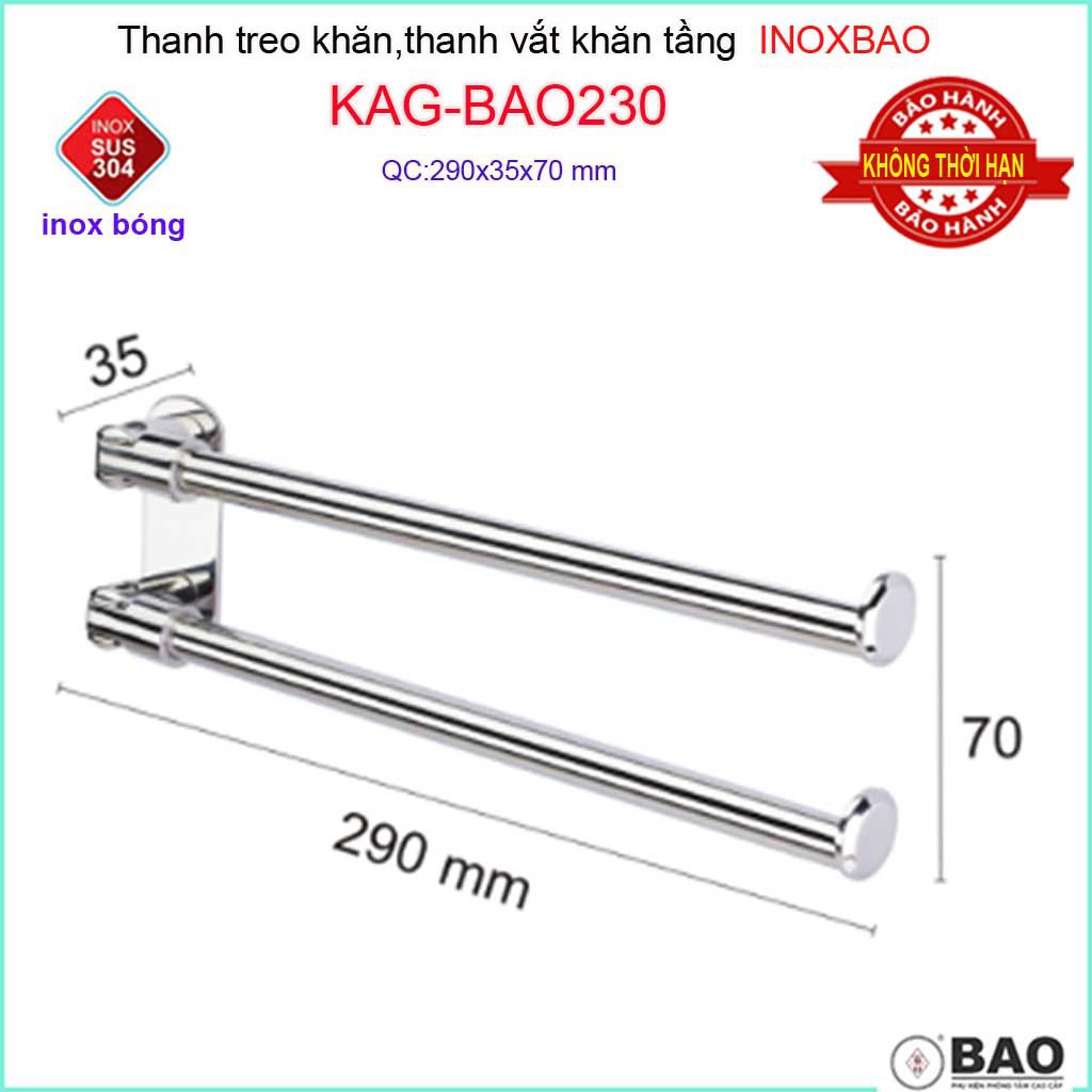 Thanh máng khăn Inox Bảo, thanh treo khăn inox 304, vắt khăn SUS304 KAG-BAO230