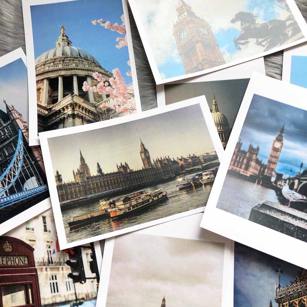 Postcard, Thiệp chúc mừng, Tranh trang trí BST thành phố London  kèm bao thư Kraft