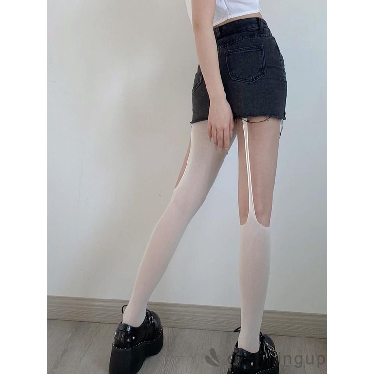 Dre-quần Tất Mỏng Dài Lưng Cao Màu Trơn Khoét Lỗ Không Đối Xứng Cho Nữ