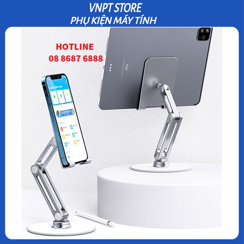 Giá đỡ máy tính bảng ipad, điện thoại, tablet công thái học, điều chỉnh độ cao, chân đế xoay tròn 360 độ cao cấp.