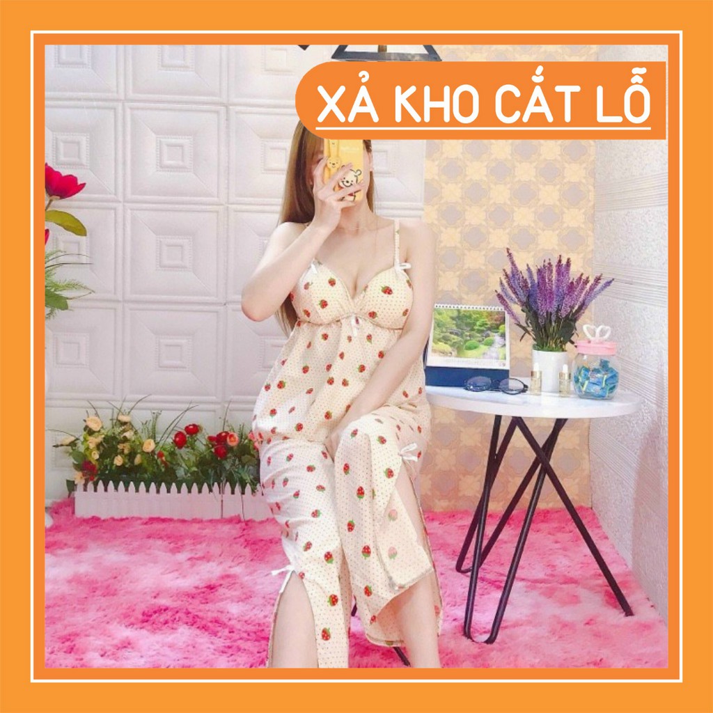 Đồ bộ nữ mặc nhà kate lụa áo 2 dây mặc thoáng mát
