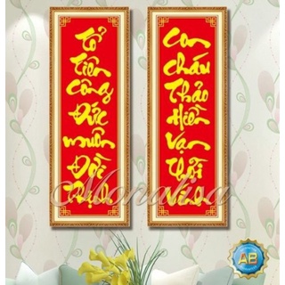 Tranh đính đá câu đối y8101