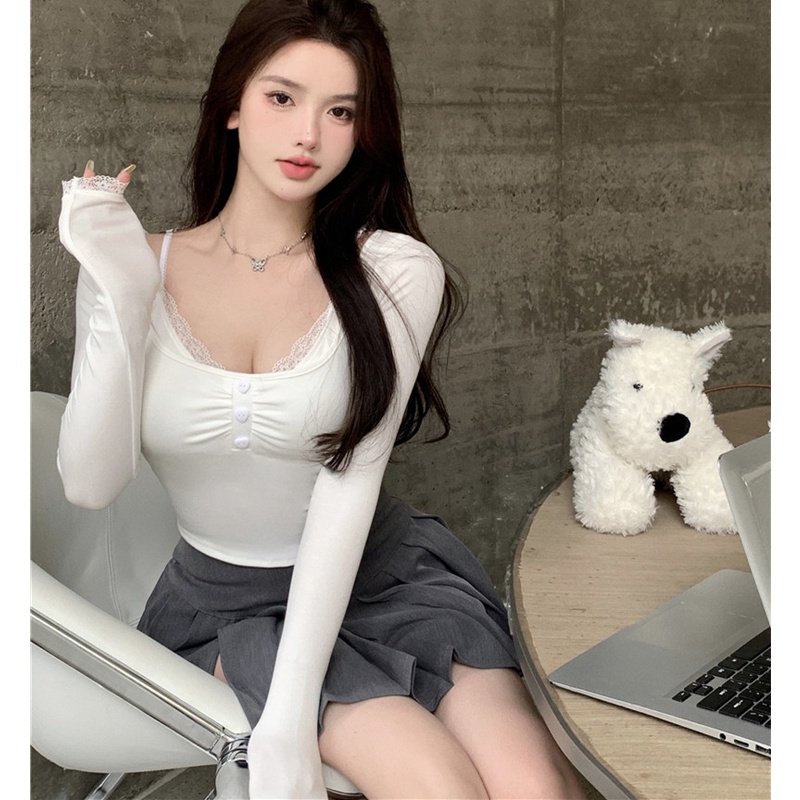 Áo Thun Tay Dài Phối Ren Thời Trang Mùa Thu