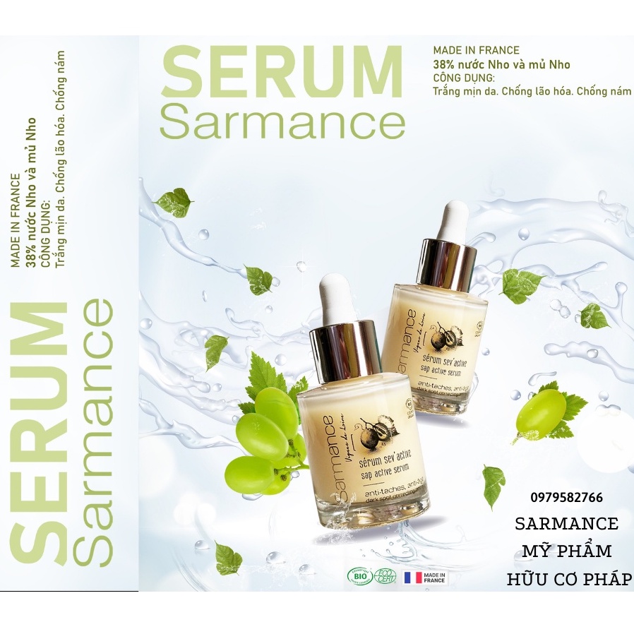 Serum Sarmance - Serum chiết xuất mủ nho Pháp có chứng nhận BIO giúp trắng đẹp da, chống lão hóa, chăm sóc da mặt