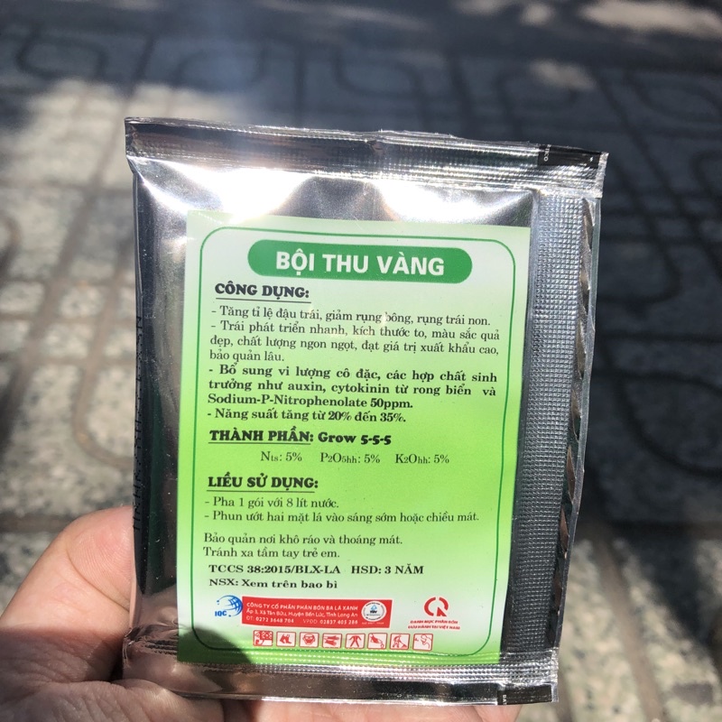 Phân bón SIÊU RA BÔNG ĐẬU TRÁI Grow 5-5-5 Bội Thu Vàng A3, gói 10ml