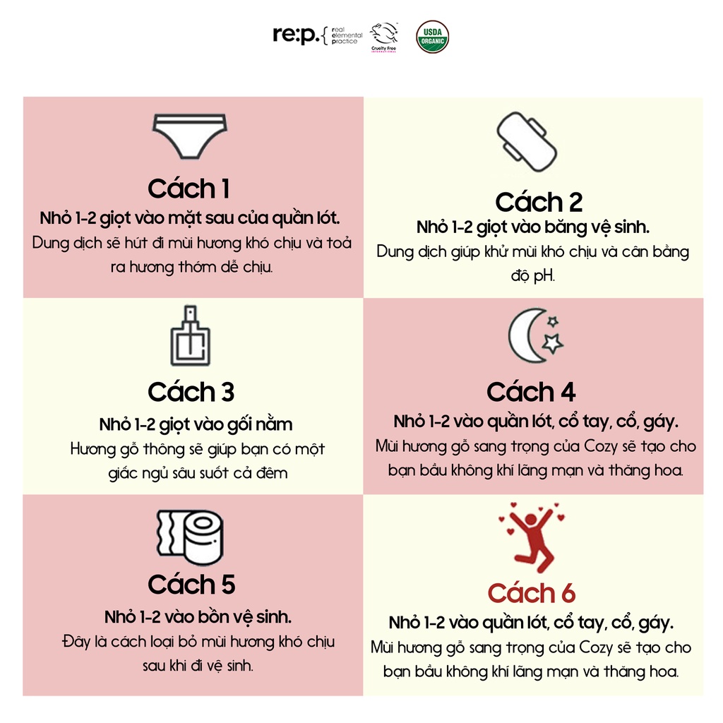 Nước Hoa RE:P NATURAL HERB INNERBALANCE COZY 5ml Hương Thơm Liên Tục 10 Giờ Nước Hoa Cho Mẹ Bầu, Sau Sinh